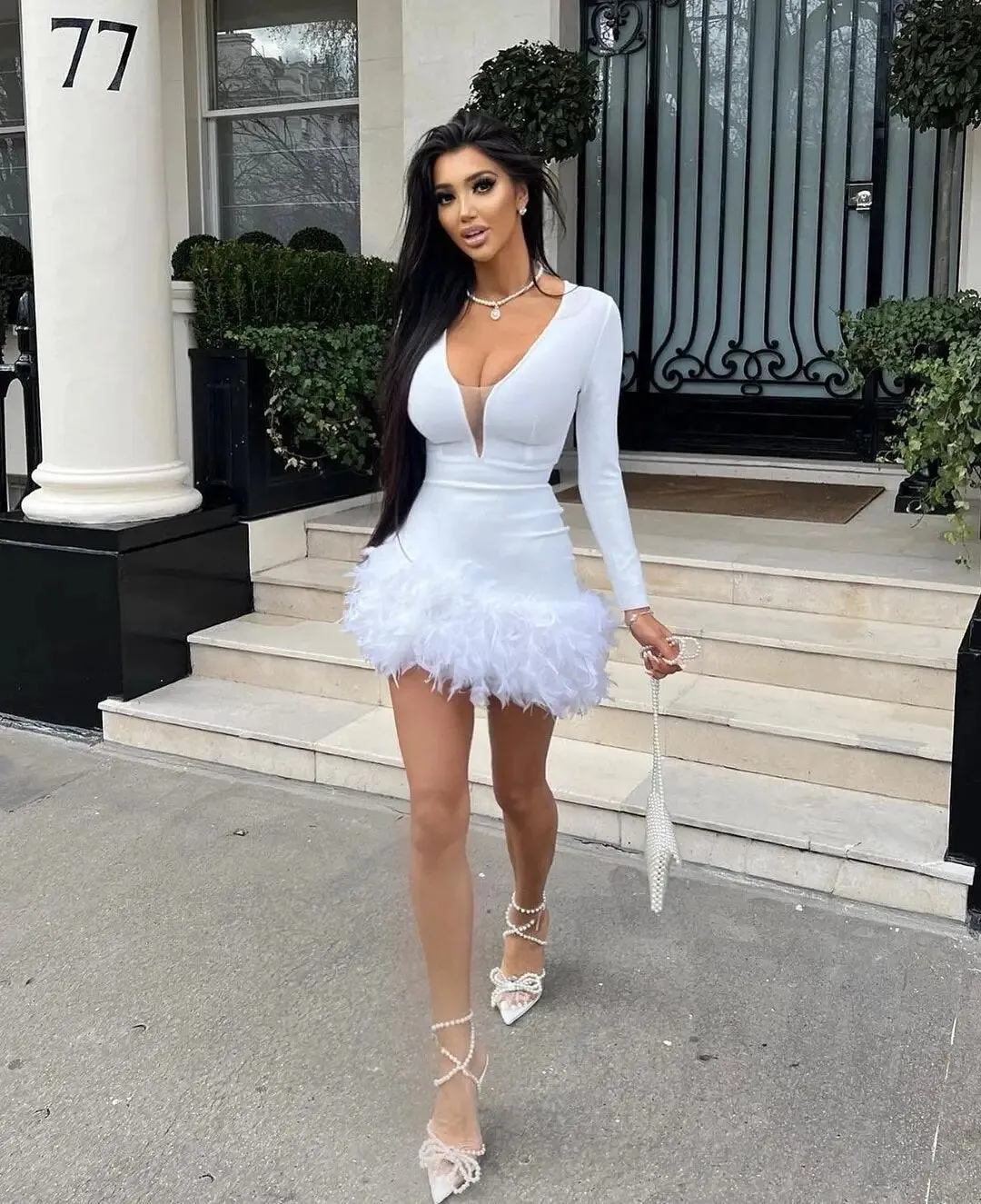 Victoria Bodycon Dress with Feather Detailing