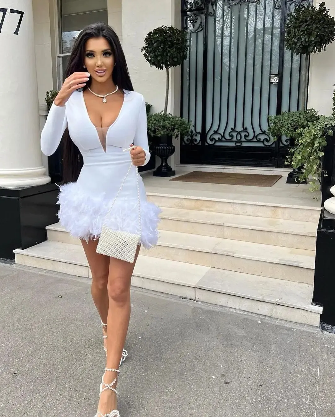 Victoria Bodycon Dress with Feather Detailing