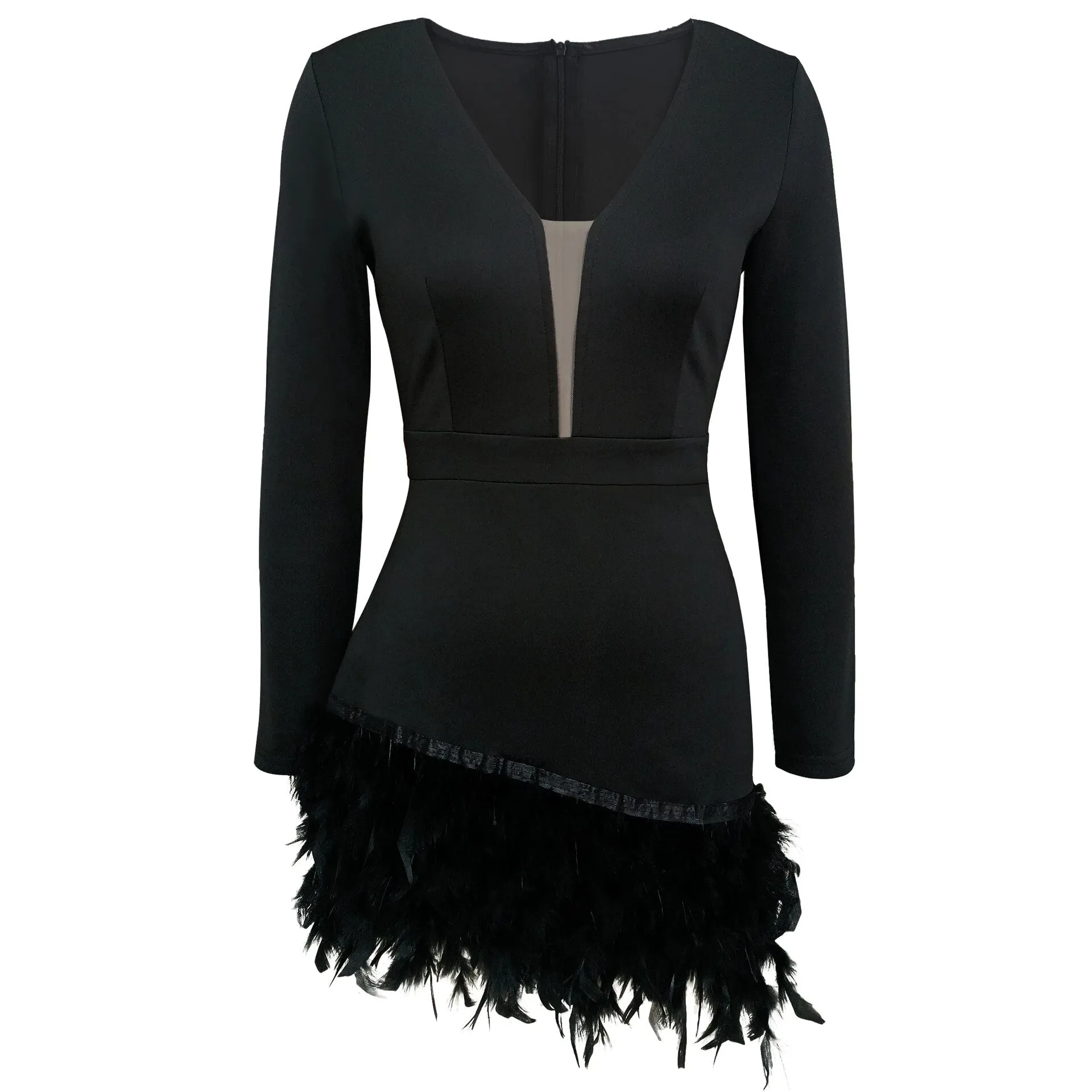 Victoria Bodycon Dress with Feather Detailing