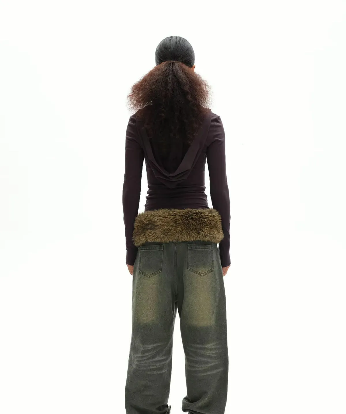 Vintage Brown Fur Belt - Y2K Hook Furry Cowgirl Gothic Punk Hip Hop Waistband