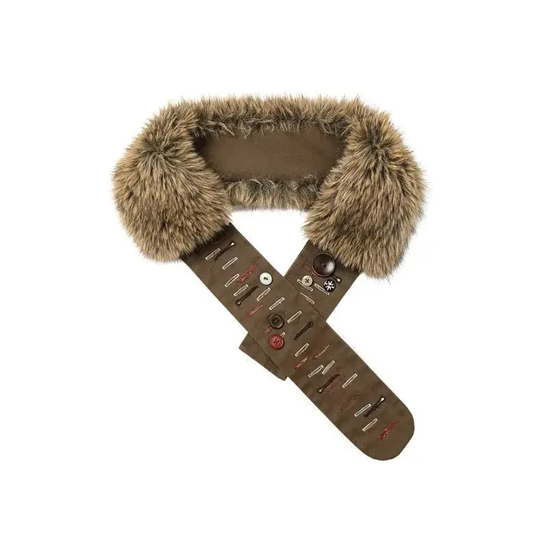 Vintage Brown Fur Belt - Y2K Hook Furry Cowgirl Gothic Punk Hip Hop Waistband