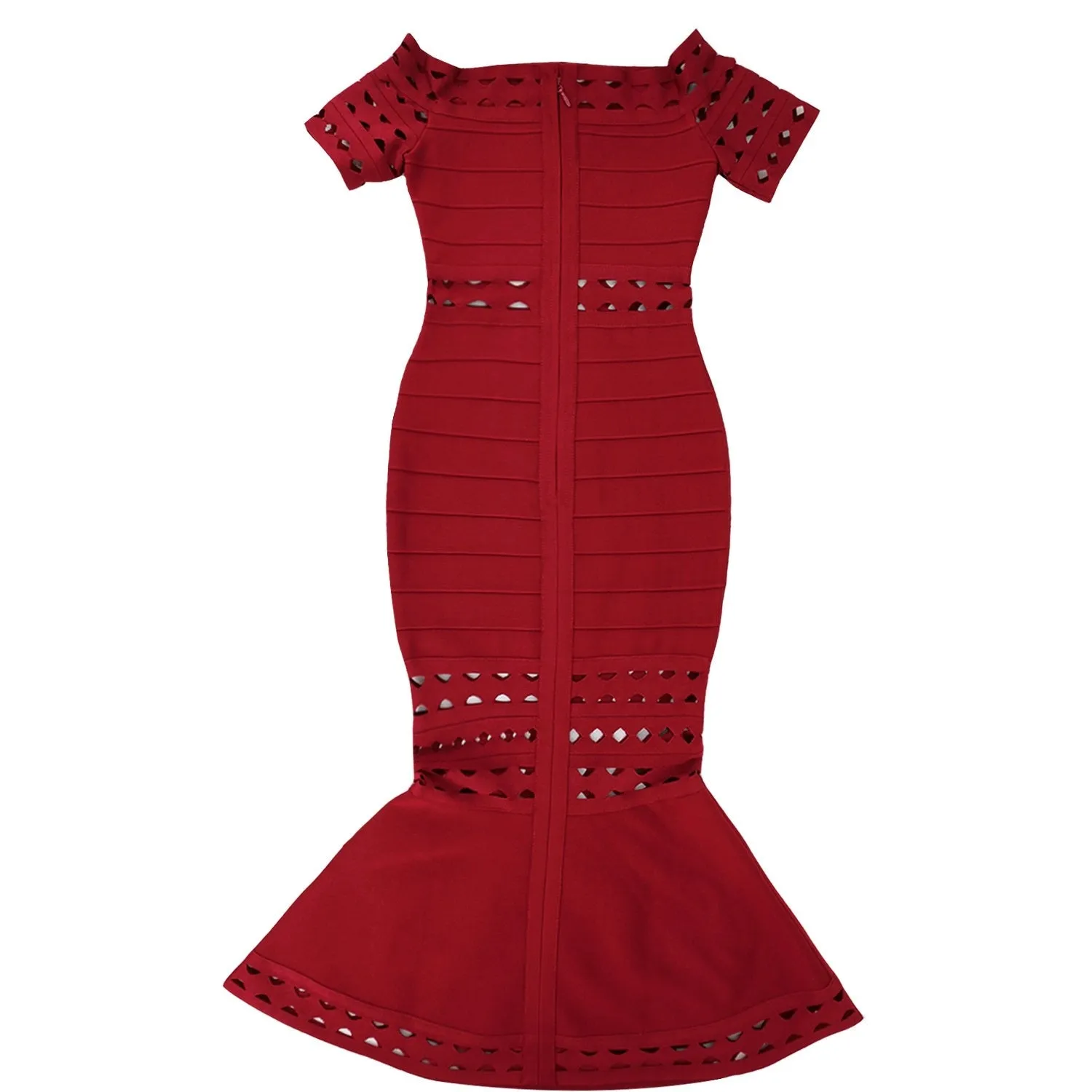 Winnal Off Shoulder Hollow Out Strap Fishtail Bandage Dress